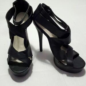 Michael Antonio Black Leather Crossed Party Event Stiletto Heels 7.5